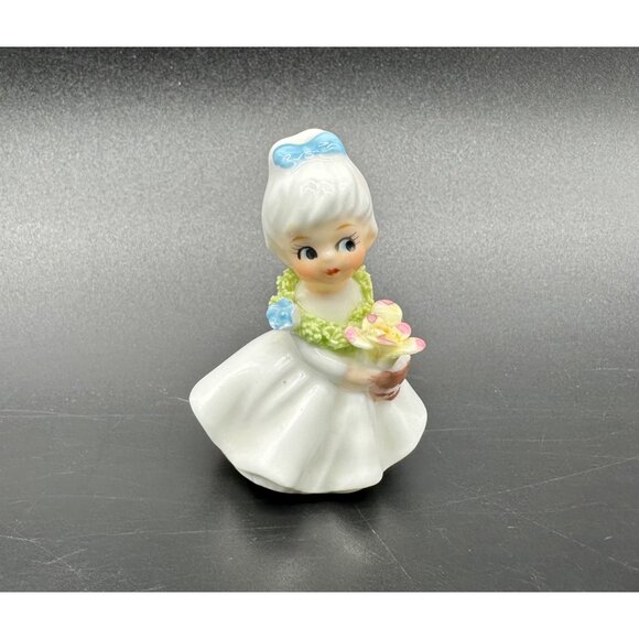 Vintage Girl Figurine Napcoware Japan Side Eye Sassy Flowers Blue Bow Bone China - Picture 2 of 10
